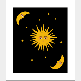 Sun moon and stars celestial night sky Posters and Art